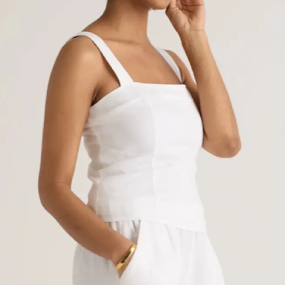 QUINCE 100% EUROPEAN LINEN FITTED TANK WHITE - M - Picture 3 of 6